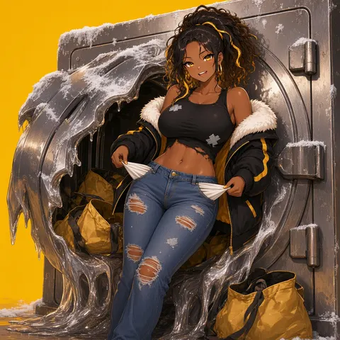 She sits inside a cracked-open empty vault