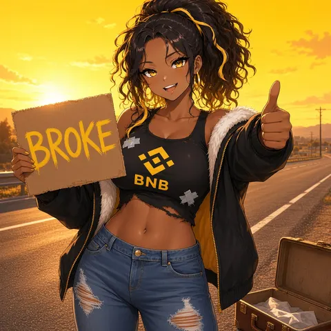 She holds a BROKE cardboard sign and gives a thumbs up